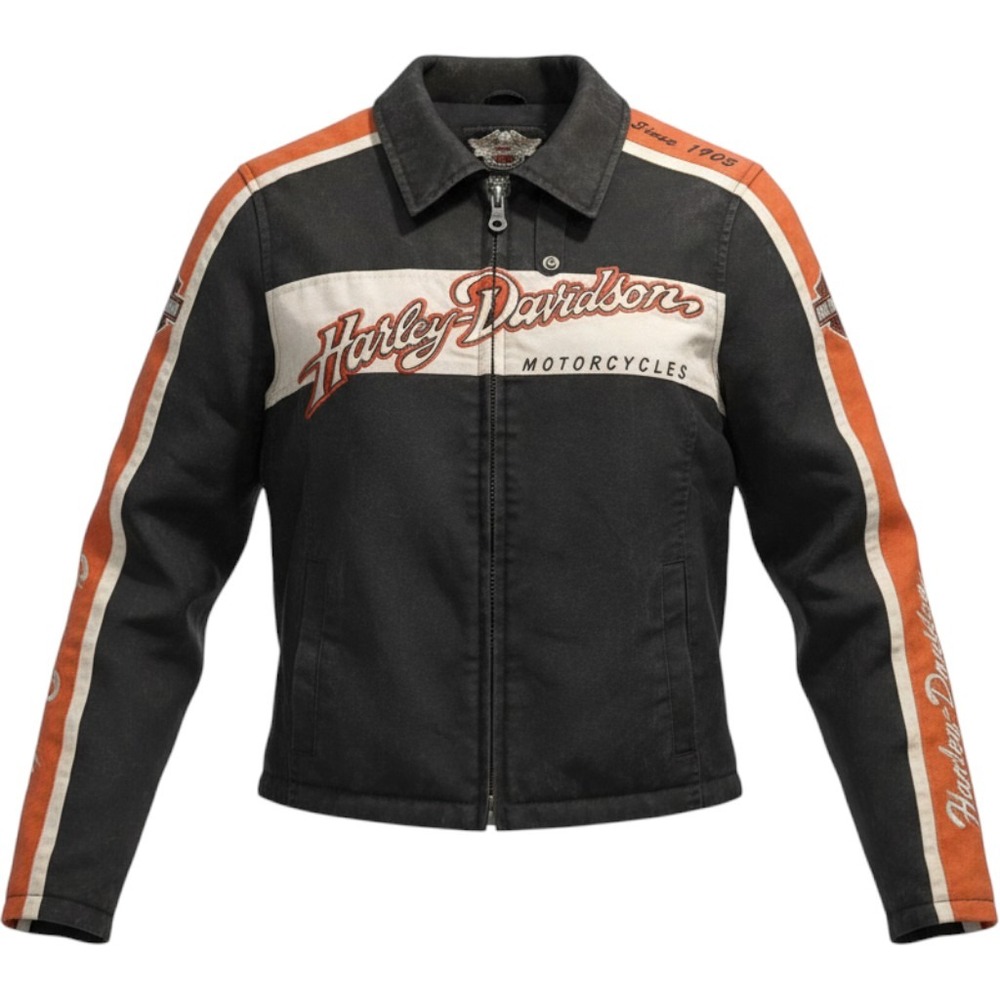 Harley-Davidson Womens Canvas Motorcycle Jacket Black Orange 98413-08VW L